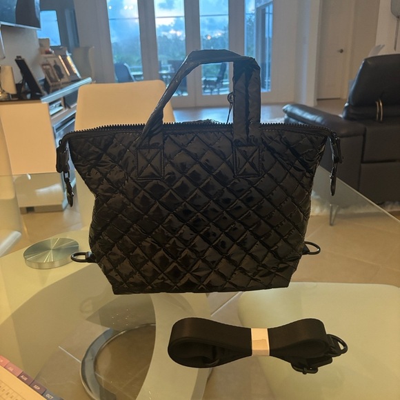 Black Quilted Tote Bag metallic
